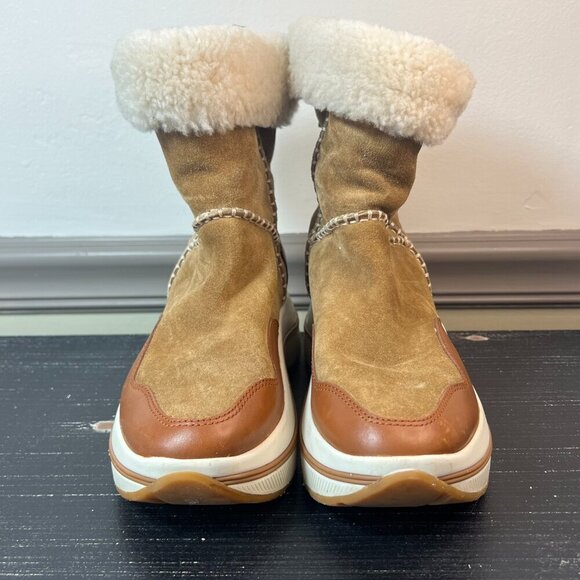 Tory Burch Gemini Link Platform Boots Women Size 5.5 Suede Winter Sheep Fur - Picture 2 of 12